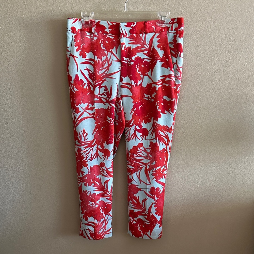 Banana Republic Red Floral Crop Pants on Light Blue